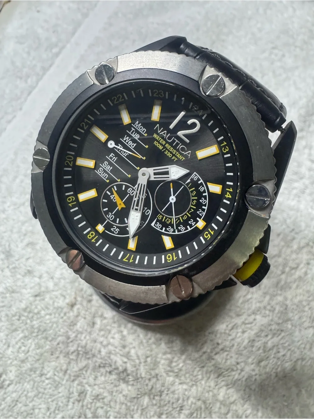 Nautica Black and Yellow Multifunction Sport Watch